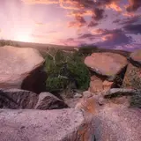Warm sunset light over Enchanted Rock State Natural Area