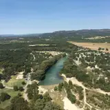 Panoramic overlook view of Garner State Park and the Frio River valley