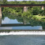 The Guadalupe River seen from Faust Street Bridge in New Braunfels, looking north