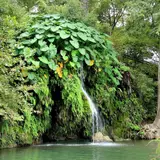 The natural spring-fed pool at Krause Springs near Spicewood, Texas